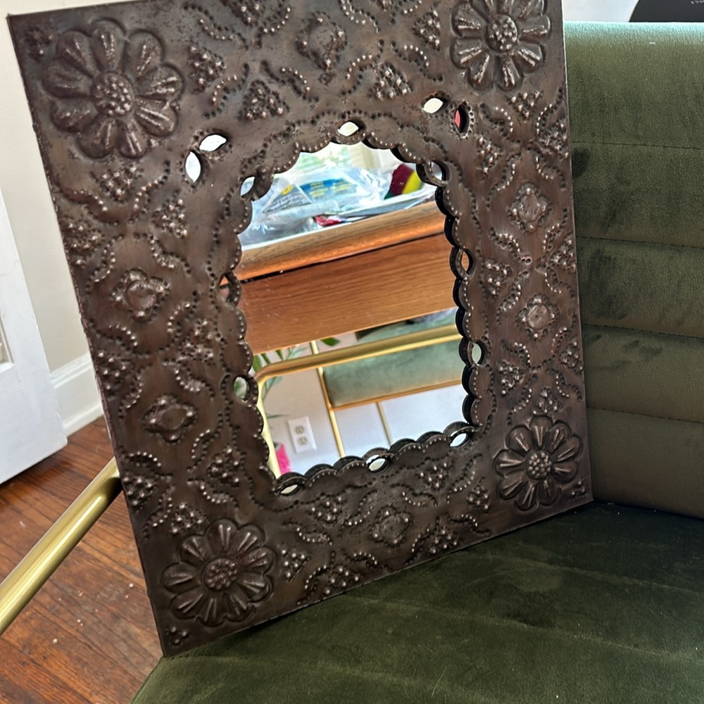 Pressed tin mirror. Made in Mexico.